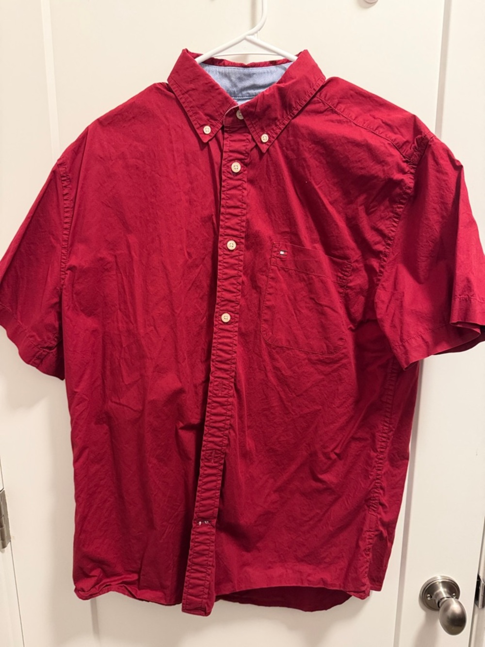 Tommy Hilfiger Red Short-Sleeve Button-Down Shirt